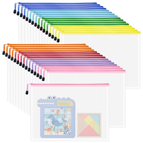 Image of 32pcs Mesh Zipper Pouch Bags, B4 Sizes, 8 Colors Zipper Pouches for Organizing, Board Game Storage, Travel, School Office Organize