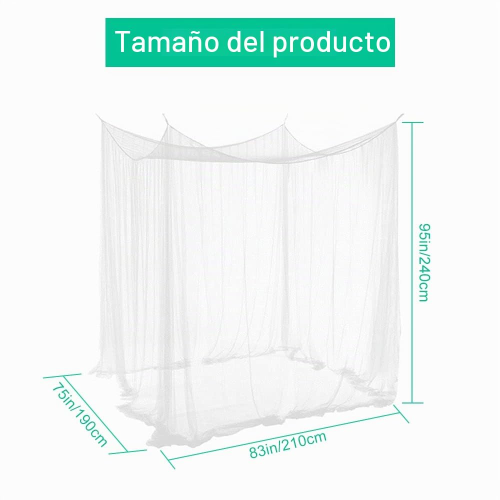Mosquitera de Cama con Dosel con 4 Aperturas para mosquitero de poliéster, mosquitera, Cama Cuadrada, Color Blanco, mosquitera, Cama Doble Rectangular para Cama Grande (190 x 210 x 240 cm)