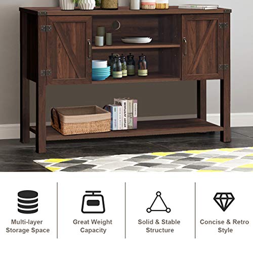 Tangkula Console Table Buffet Table, Modern Sideboard With Storage Cabinets And Bottom Shelf, Contemporary Tall Buffet Storage Cabinet, Kitchen Dining Room Furniture (Brown) #TOP5