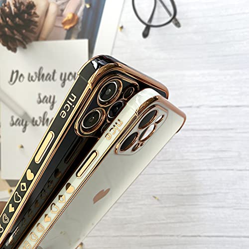 51 UAdyW1YS HUIYCUU for iPhone 12 Pro Max Case 6.7",Cute Glitter Sparkle Plating Loving Heart Pattern Side Print Design for Girls Women,Luxurly Screen Camera Protection Shockproof Soft Bumper Silicone Cover,Black - Image 6