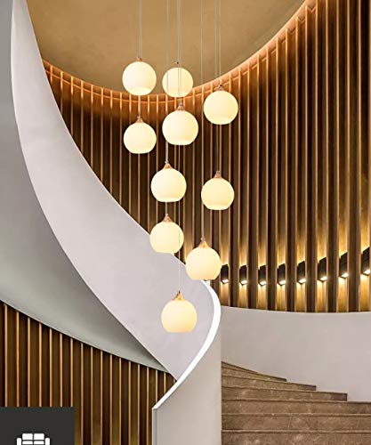 Chandelier de villa au design minimaliste créatif en verre blanc suspendu