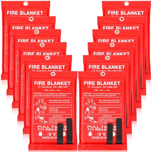 Macarrie 12 Pack 39” x 39” Fire Blanket Emergency Fire Blanket for Home and Kitchen Suppression Blanket Safety Fiberglass Fireproof Blanket Survival for Fireplace Car Office Camping (Red)