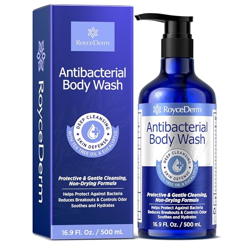 Roycederm Antibacterial Body Wash & Soap – Kills 99.9% of Germs & Bacteria – For Body Acne, Folliculitis & Odor Control – Non-Drying Cleanse, Antifungal, Gentle Daily Use for Men & Women (16.9 fl oz)