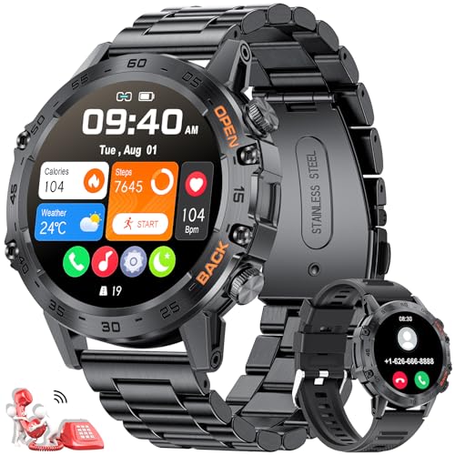 FEELNEVER Reloj inteligente para hombre con función de llamada inalámbrica, reloj inteligente militar con frecuencia cardíaca SpO2, presión arterial, monitor de sueño, IP67 impermeable, reloj táctico
