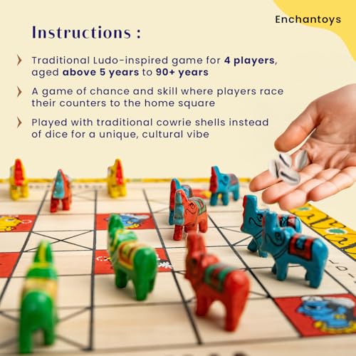 Image of Ashta Chamma Cheriyal Handpainted Wooden Peeta Board Game | Chowka Bara,Katta Mane,Taayam,Kaangi Chaala,Kaana Dua,Traditional Indian Ludo | Handcrafted Wooden Board Game for Adults & Kids