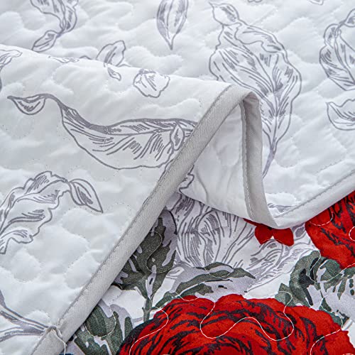Yiran Red Flower Quilt Set With 2 Pillowcases Rose Floral Butterfly Bedspread For All Season Lightweight Soft Microfiber Coverlet Queen 90"X96" #TOP7