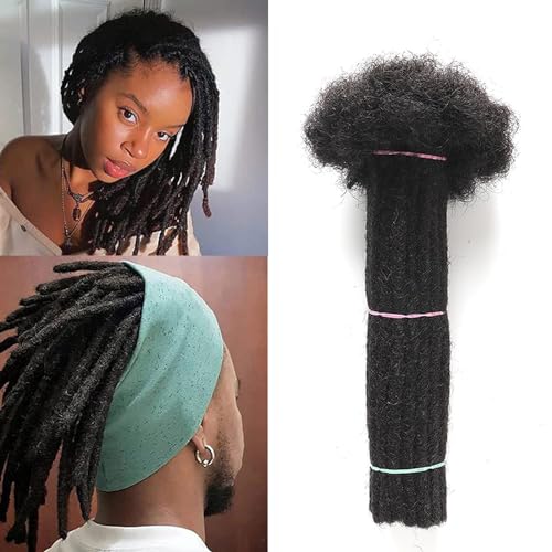 Alaleibaby 0.6cm Thickness 8 Inch 40Strands Real Human Hair Dreadlock Extensions for Man/Women Full Head Handmade Permanent loc Extensions Bundles Can Be Dyed Bleached Curled and Twisted