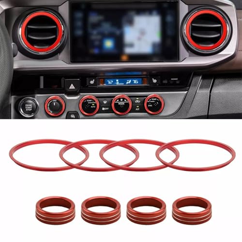 Image of AC knob Cover Trims and AC Vent Inner Rings for Toyota Tacoma Accessories 2016-2023 Interior Air Conditioner Vent Ring Cover Trims Air Conditioner Knob Rings 8pcs-Set (Red)