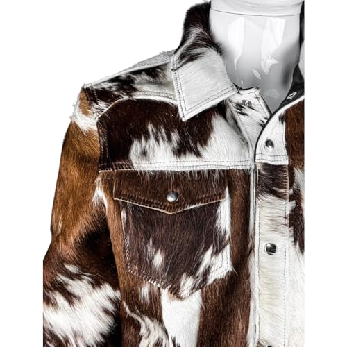 Men Genuine Cowhide Fur Jacket Hair On Hide Biker Trucket Leather Jacket Natural Cow Skin Vintage Coat2