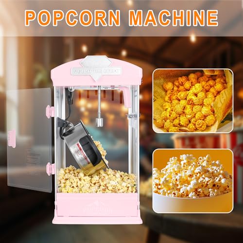Image of Countertop Popcorn Machine, Popcorn Maker Machine with 8oz Kettle Makes Up to 32 Cups, Tabletop Pop Corn Machine Includes 3 Scoops, Movie Theater Style Popper for Home Party, Carnival, Pink