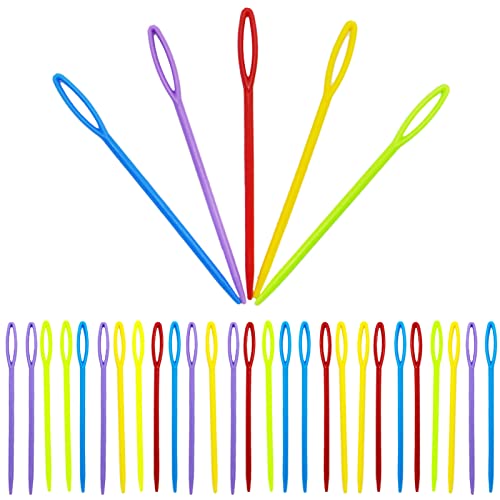 SZCXDKJ 30 aguja de coser de plástico, multicolor para niños, agujas de 9 cm para manualidades