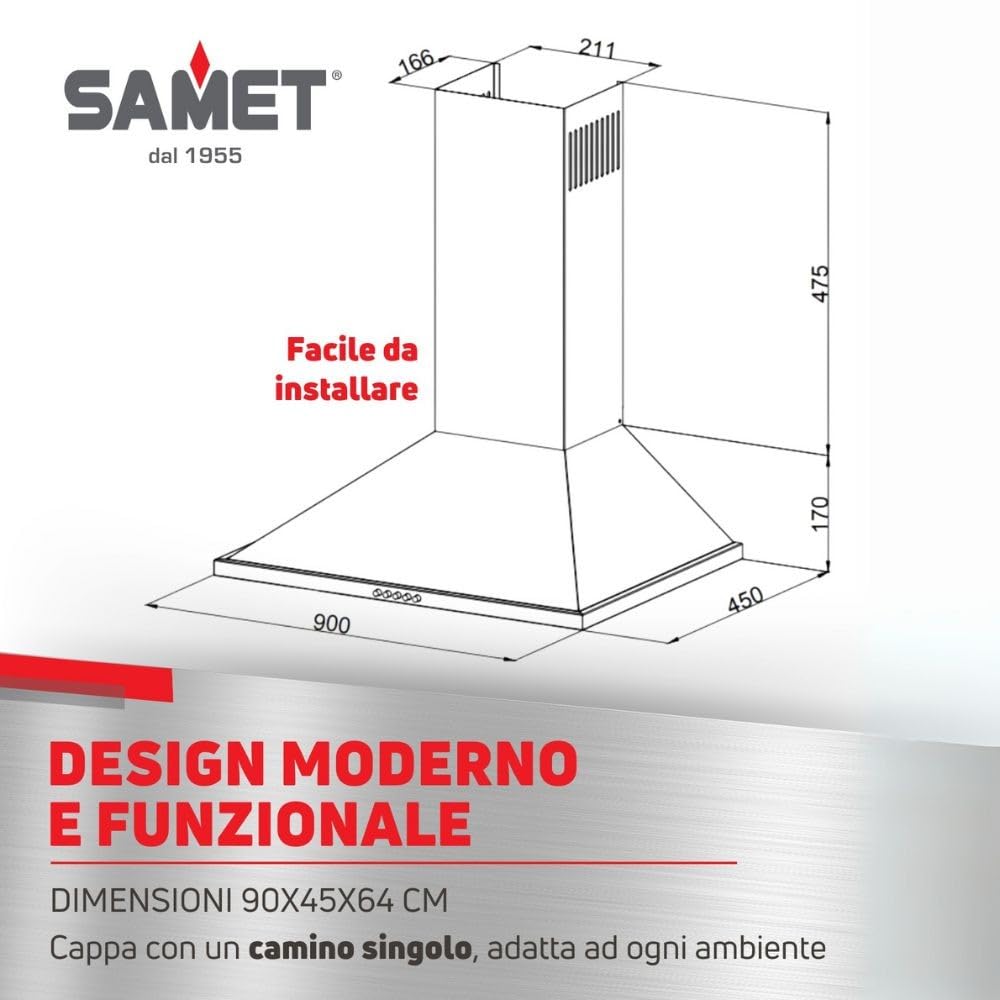 Campana piramidal de 90 cm con 3 niveles de velocidad color negro - Eolo Samet