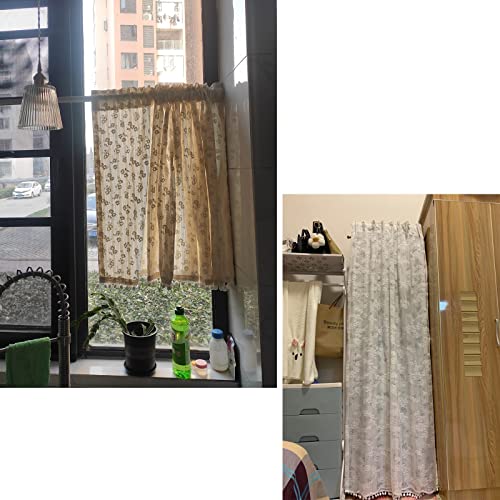 Medias cortinas de cocina LUNEZY de algodón y lino para filtrado de luz, 1 pieza 7
