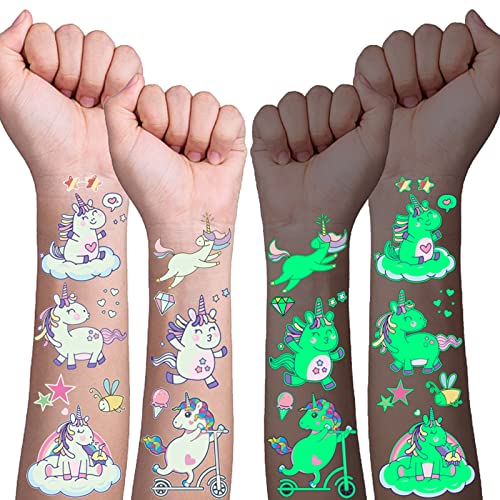 Tatouage Licorne Fluorescente, 100+ Licorne Tatoo Enfant Fille, Pinata licorne Anniversaire Fille, Petit Cadeau Licorne Jouet Fille Cover