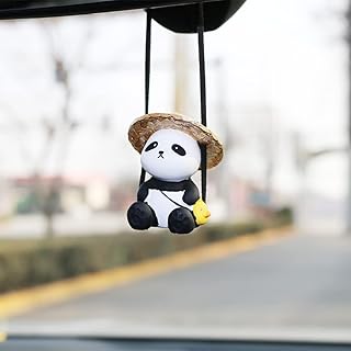 AMIORO Cute Swinging Panda Car Mirror Accessories Fun Interior Rearview Mirrors Decorations (Hat Panda)
