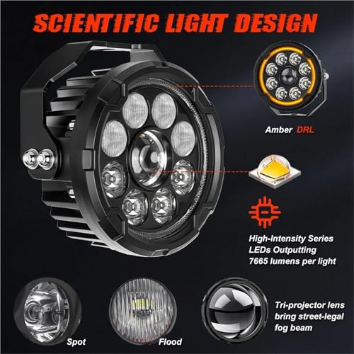 Phare stroboscopique LED 5" contre le brouillard pour quad et SUV avec support