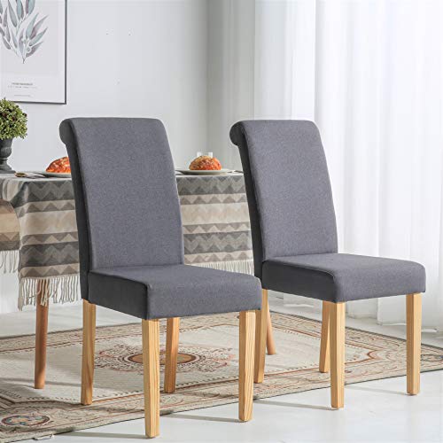 The Home Garden Store Chelsea - Sillas de comedor de tela de lino, color gris oscuro