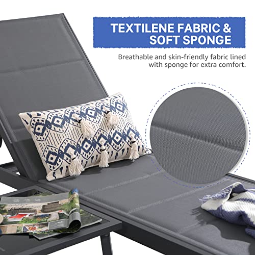 Soleil Jardin Aluminum Outdoor Chaise Lounge With Wheels And Adjustable Feet & Backrest Patio Lounge Chair All Weather Reclining Sunbathing Tanning Chair For Pool, Beach, Backyard (2Pcs,Dark Grey) #TOP3