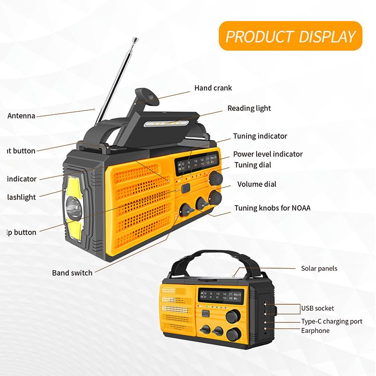 RADIO SOLARE MANOVELLA Radio Portatile AM/FM/SOS LED USB Funzione