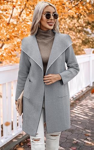 Image of ECOWISH Women Open Front Cardigan Fall Jacket Knit Coat Oversize Long Sleeve Lapel Open Front Coatigan