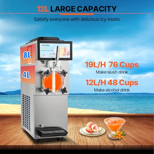 Image of VEVOR Commercial Slushy Machine, 12L / 3.17 Gal Single Tank, Cool and Freeze Modes, Stainless Steel Margarita Smoothie Frozen Drink Maker, Slushie Machine for Party Cafes Restaurants Bars Home