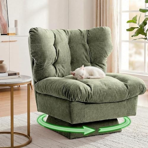 Chenille 360° Swivel Accent Chair, Modern Comfy Sofa Chair with Oversized Base, 20.8' Deep Extended Seat, Cozy Cotton Filling, 300 Lb Weight Capacity for Living Room, Bedroom, or Office, Green