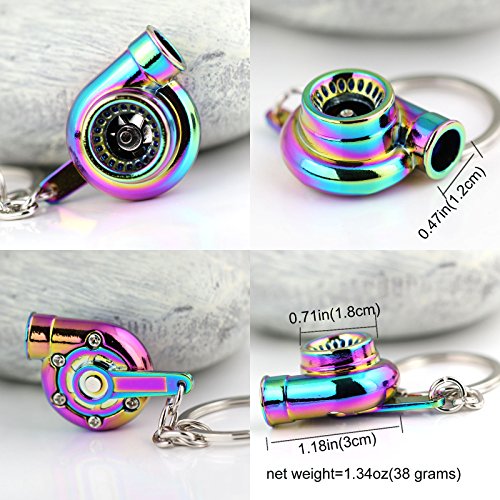 Image of maycom Creative Sleeve Spinning Turbo Turbine Turbocharger Keychain Key Chain Ring Keyring Keyfob (Neo Rainbow)