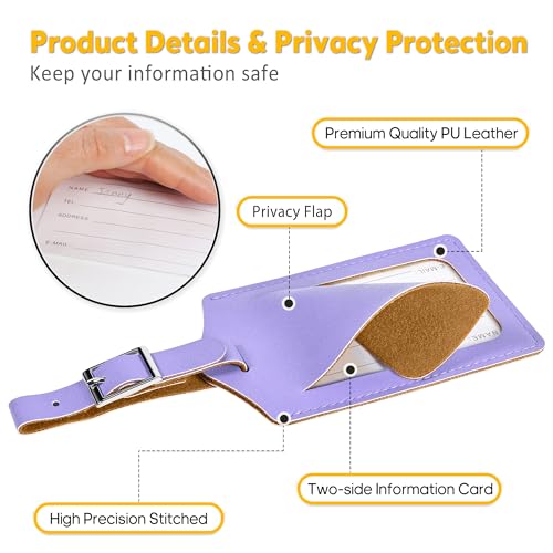Image of Travelambo Luggage Tags for Suitcases PU Leather Travel Tags Bag Tags Privacy Protection Travel Essentials, Purple, One Size, Vibrant