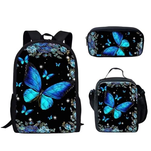 Set di zaini per la scuola per bambini zaino casual con portapranzo astuccio per ragazzi e ragazze Farfalla Flore