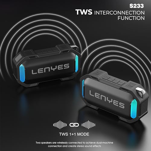 Image of Lenyes S233 Bluetooth Speaker | 12W Portable Wireless Speaker | 1800mAh Battery | Deep Bass | IPX7 Waterproof | Bluetooth v5.3 | TWS | Built-in Magnet | 5H Playtime | Lenyes Audio App Support (Black)