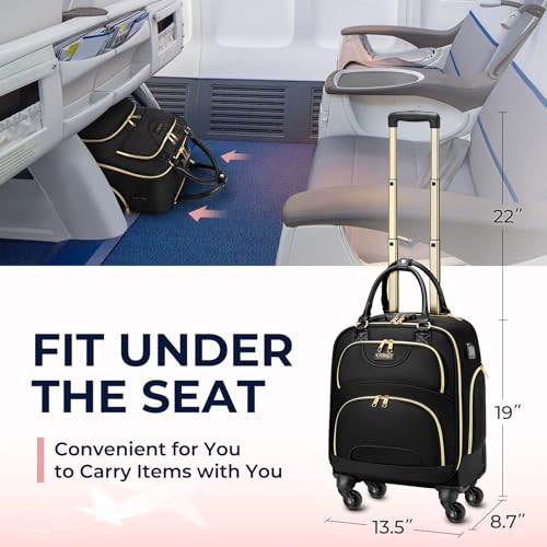 Ytonet Underseat Carry on Luggage with Wheels, Under Seat Bag for Airplanes with 4 Spinner Wheels, Multi-Pockets Personal Item Bag with Lock USB Port Weekender Overnight Travel