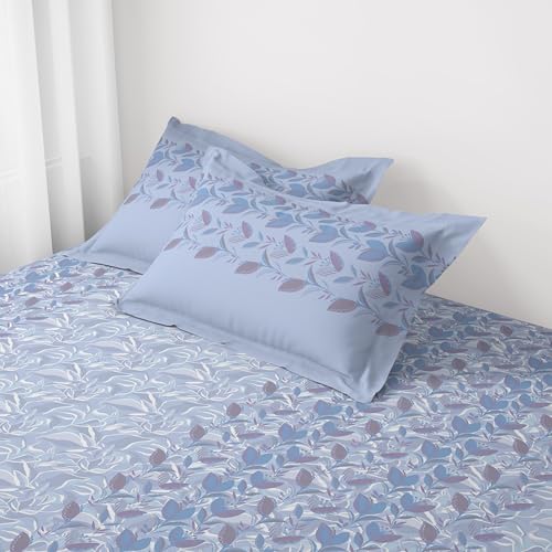 Image of Spaces Welspun Ease 120 TC 100% Cotton Floral Print Double Bedsheet with 2 Pillow Covers - Soft Feel, Easy Care & Skin Friendly - 224X254 Cm - Light Violet