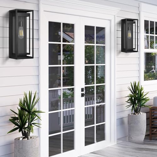 Image of 19 Inch Outdoor Wall Light Fixtures, Outside Porch Lights- Black | Large Size, Anti-Rust, Waterproof, Tempered Glass, Easy Installation, Exterior Wall Sconces for House Entryway Garage