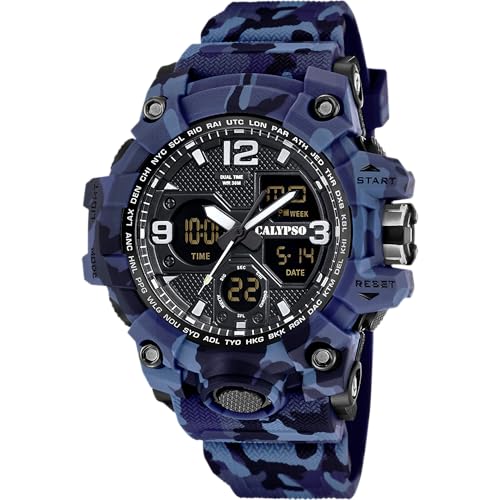 CALYPSO Reloj Digital Hombre Analógico de Caucho Azul - Movimiento de Cuarzo - Resistente al Agua 5 ATM Fecha y Calendario, Cronógrafo, Doble Horario, Luz, Alarma, 12 y 24 Horas K5855/2 X-Trem