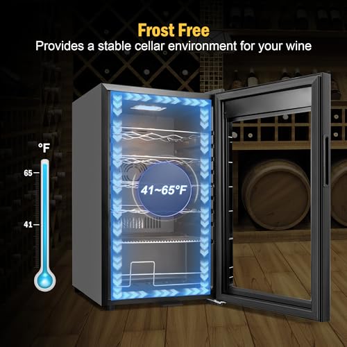 Image of FoMup Wine Fridge 24 Bottles, Small Wine Cooler Refrigerator Freestanding with Digital Temperature Control Safety Lock, Frost Free for Red White Wine, Champagne