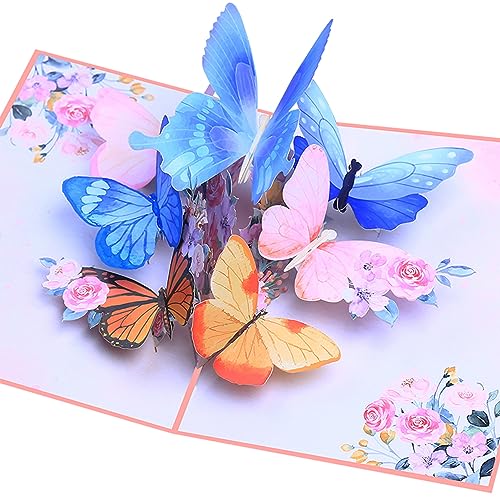 Robbear Pop Up Card, Butterfly and Flower 3D Greeting Card with Note Card and Envelopes for Any Occasion, Birthday, Mother's Day, Anniversary, Valentines Day, Handmade Gifts, Foldable Celebration Cards for Friends (Butterfly Card)