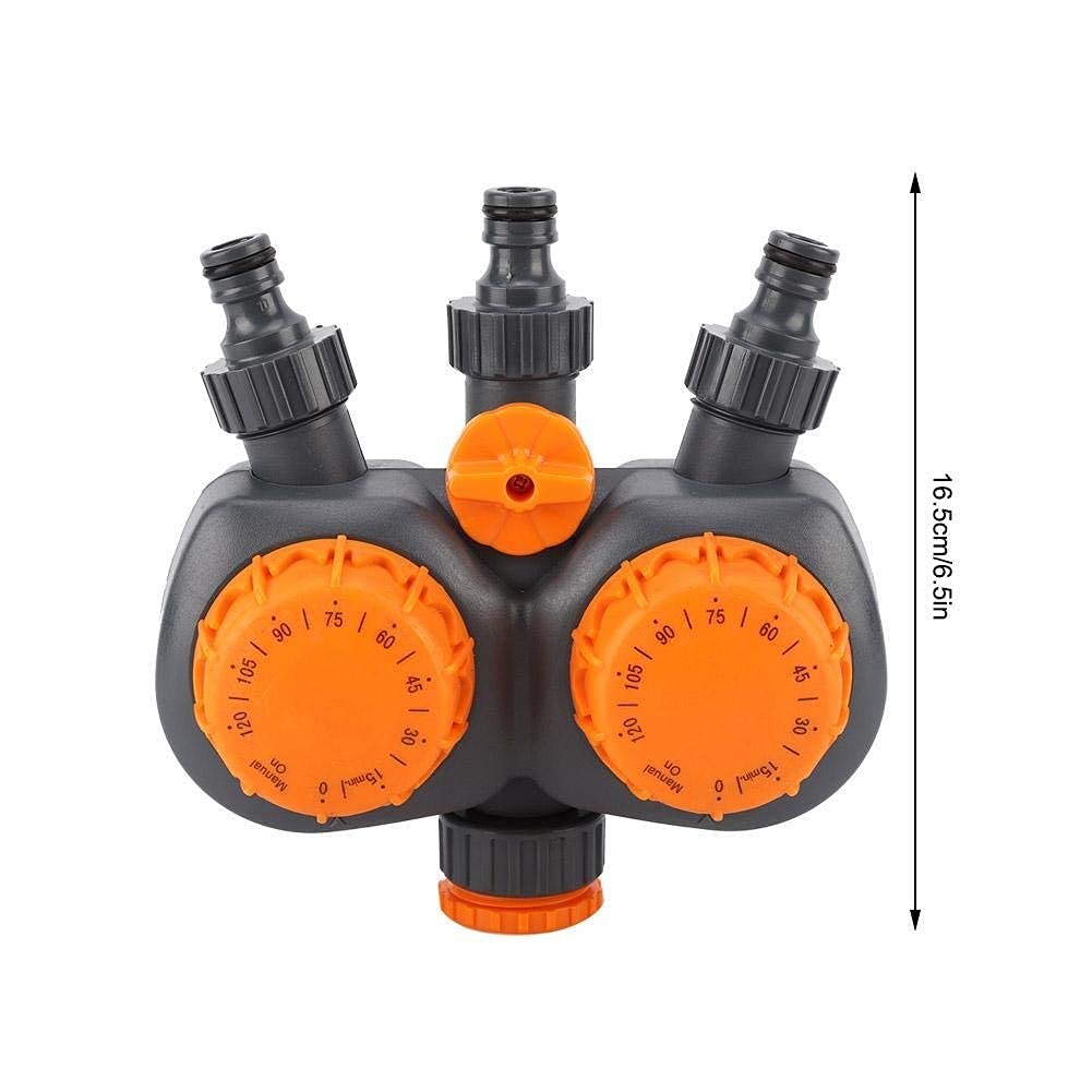 Temporizadores de agua para sistema de riego de jardín, interruptor de controlador G3/4'' con riego de doble cabezal, valor de temporizador mecánico aplicable para flores, plantas, frutas en maceta,