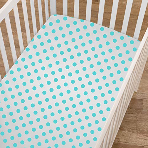 Image of American Baby Company 100% Natural Cotton Percale Fitted Crib Sheet for Standard Crib and Toddler Mattresses, White with Aqua Dot, Soft Breathable, for Boys and Girls