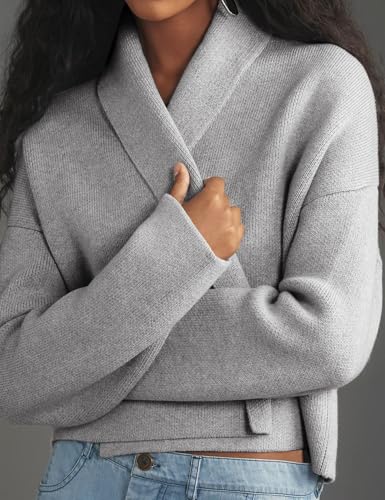 Yimoon Women's Cropped Cardigan Sweater Oversized Lapel Chunky Knit Coatigan Long Sleeve Open Front Sweater3