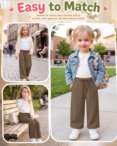 Image of Toddler Girls Wide Leg Pants | Baby Girls Sweatpants, Baggy Drawstring Pants with Pockets, Open Bottom Joggers, Back to School Trousers, for Kids 18M-5T