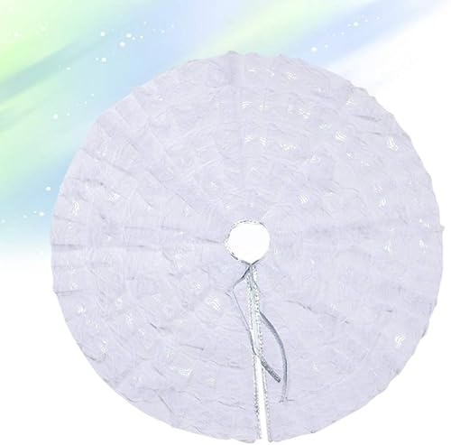 Miniatura 5 de Amosfun Falda de árbol de Navidad de encaje con volantes de 31.5 in de tela para árbol de Navidad, decoración de delantal, color blanco