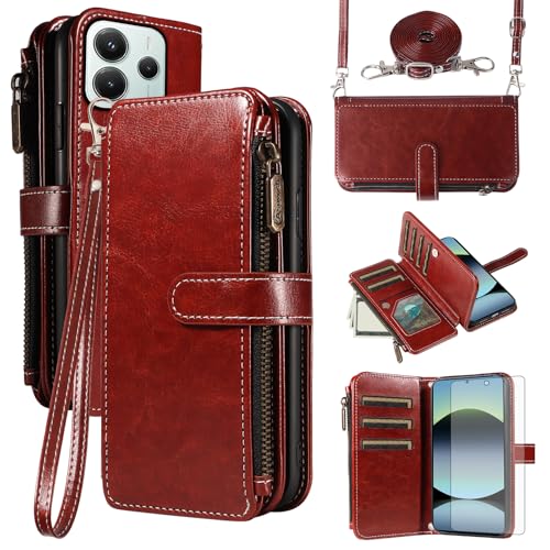 Coque Portefeuille Xiaomi Redmi Note 14 4G Anti-Choc avec Chaîne Porte-Carte pour Femme