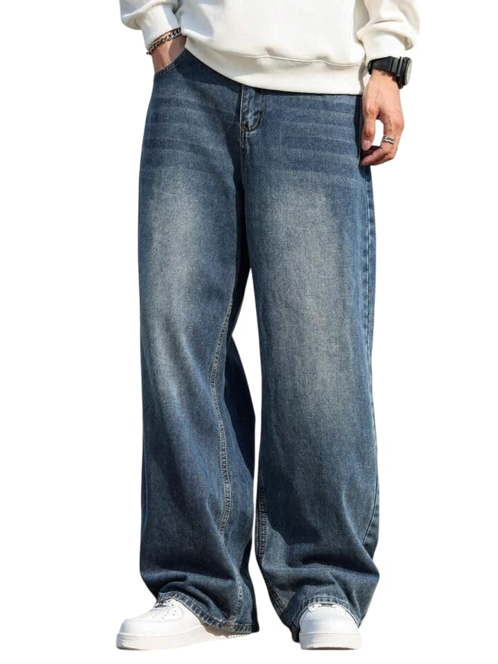 Men’s Loose Fit Tint Baggy Jeans Relaxed Fit Denim with Washed Look