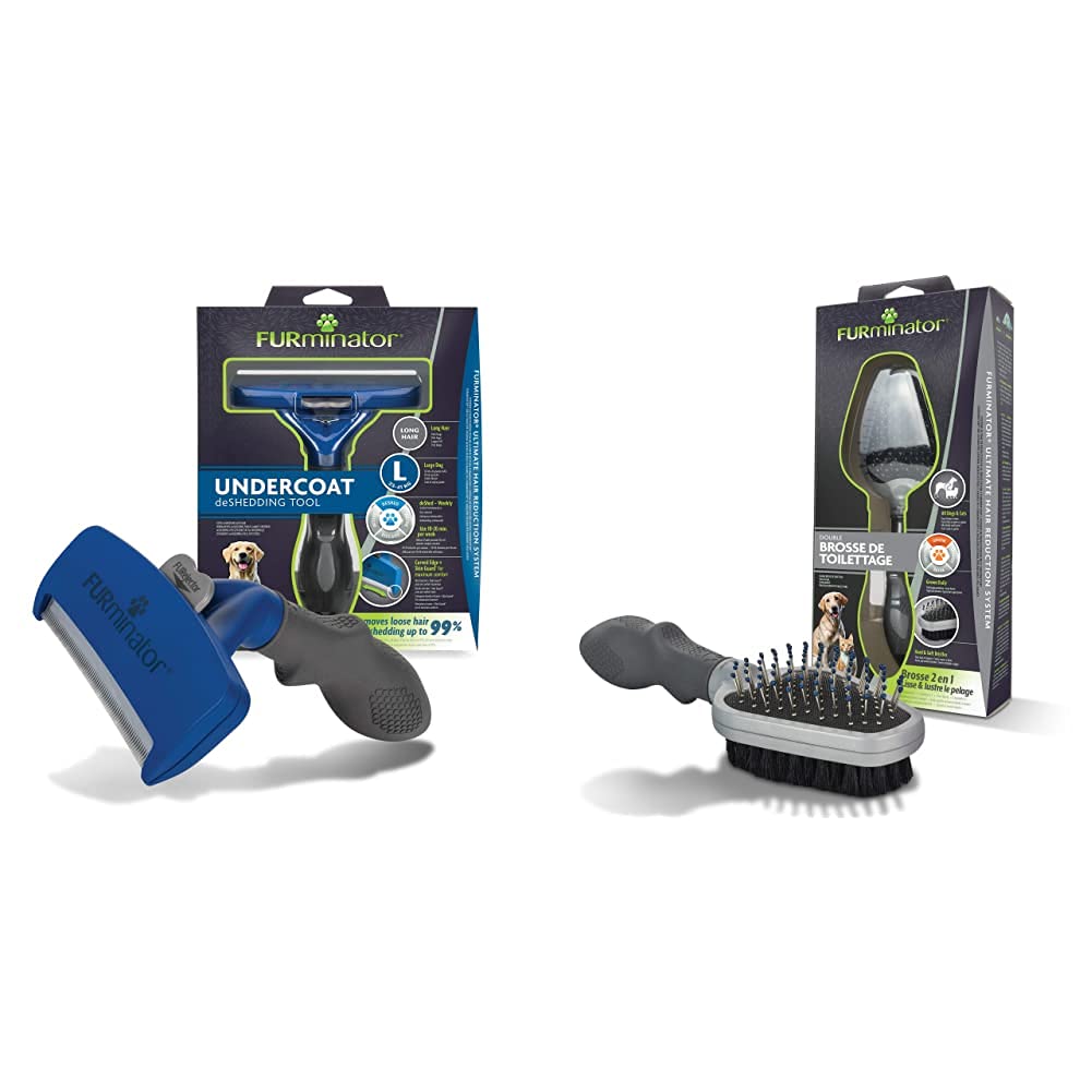 FURMINATOR PREMIUM Outil de Toilettage Pour Chiens de Grande Taille à Poils Longs & Double brosse - A double face – Face Peigne : Démêle les poils – Face Brosse : lisse et lustre le pelage