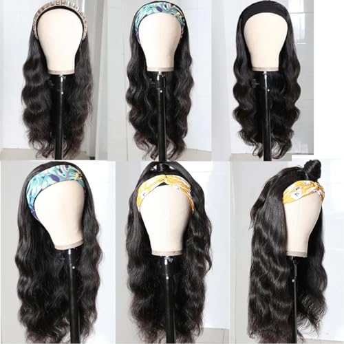 Image of Celiarita Headband Wig Human Hair Body Wave 14 inch None Lace Front Human Hair Machine Made Half Wigs for Black Women Headband Wig Body Wave Natural Color