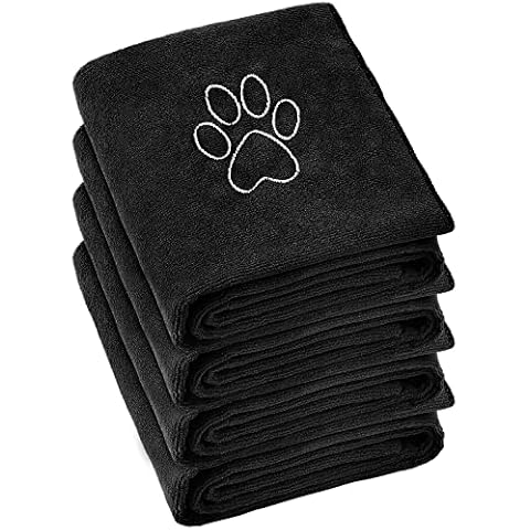 Chumia 4 Pack Dog Towels for Drying Dog Large Microfiber Dog Towels Grooming Towels Absorbent Soft Pet Bath Towels with Embroidered Paw for Small Medium Large Dogs Cats Bathing(Black,30 x 50 Inch) Cover