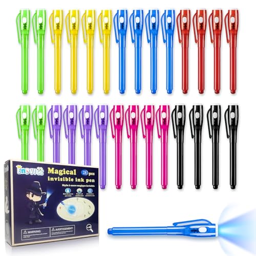 EODVICS Invisible Ink Pens, 28 PCS Upgraded Spy Invisible Ink Pen with UV Light Magic Marker for Secret Message Escape Room and Kids Christmas Goodies Bags Toy, Spy Pen Party Favors for Kids 8-12