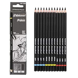 Pacific Arc Premium Charcoal Drawing Pencils for Artists – 12 pieces Soft, Medium, Hard – Professional Artist Pencils for Drawing, Sketching, Shading