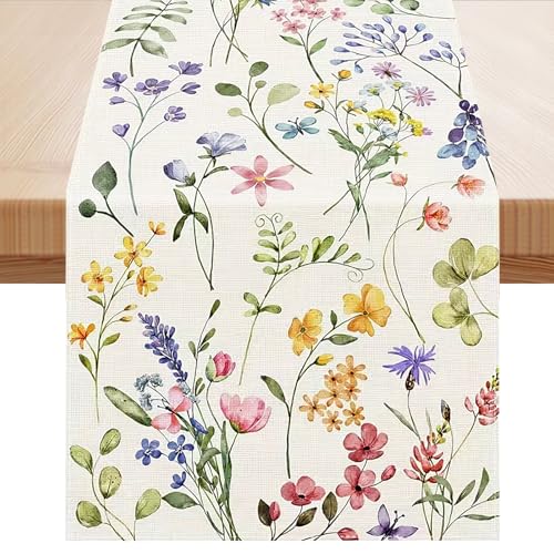 Simsky Frühling Tischläufer Blumen Schmetterling Frühlingsdeko Tischläufer 33 x 183 cm Moderner Ostertischläufer für Küche & Esstisch vielseitige Tischdekoration für drinnen & draußen zu Partys & F