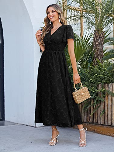 Image of Simplee Women's Boho Floral Maxi Dress Flowy Casual V Neck Short Sleeve Wedding Guest Holiday Beach Long Dress